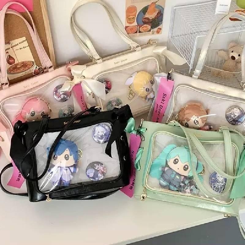 Impact Genshin Pu Crossbody Bags With Satin Bows Cartoon Art For Wear Daily