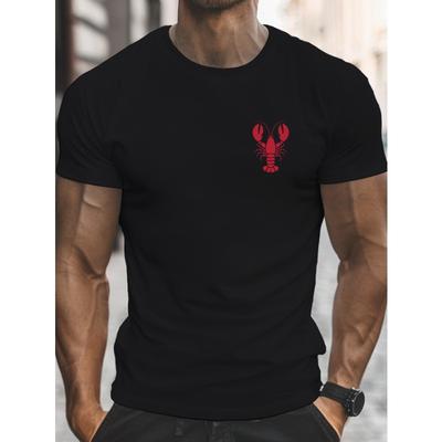 Europäische Größe Herren Roter Hummer Grafikdruck Rundhals T-Shirt - Leichtes Sommer Casual T-Shirt, Normale Passform Kurzarm Top, Maschinenwaschbar