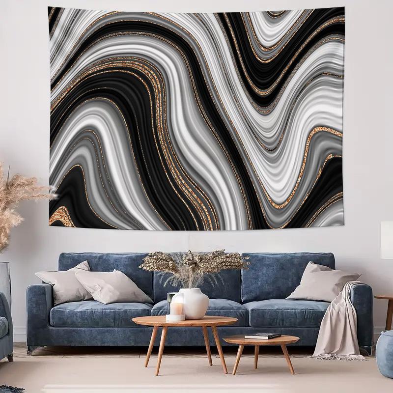 Black  White Marble Wave Tapestry Chic Living Room Backdrop