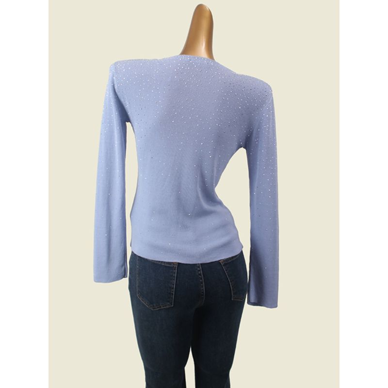Starry Hot Rhinestone V-neck Knitted Cardigan Women's Foreign Trade Original Order Pure Color Single-Breasted Thin Long Sleeve Outer Wear Blouse