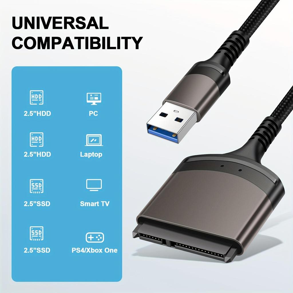 SATA to USB Adapter Cable, USB 3.0 to SATA III Hard Drive Adapter for 2.5'' SSD/HDD Data Transfer,Connecting SATA to USB A/USB C, Reading Hard Drives