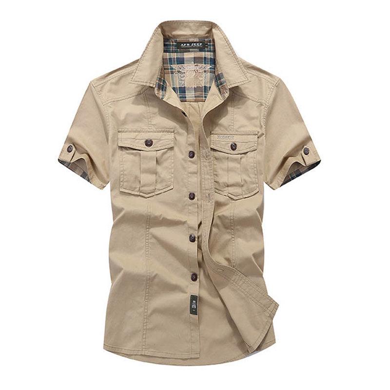 Men Summer Short Sleeve Cotton Shirts 
