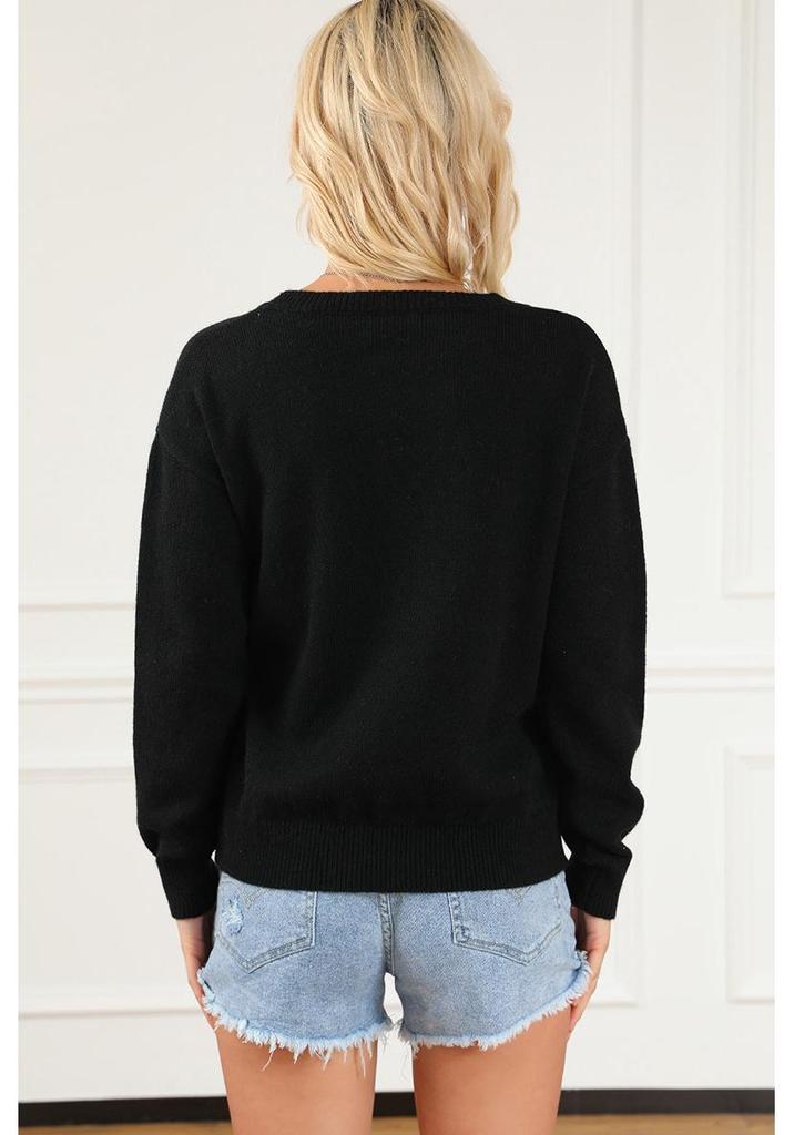 2025 Fall Women's Long Sleeve Letter Print Casual Pullover Sweater