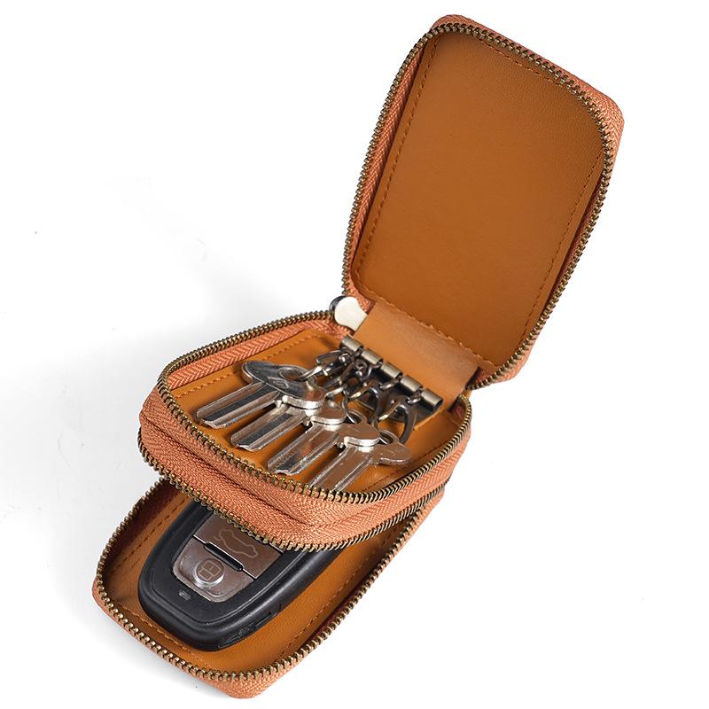 2023 Men's Genuine Leather Retro Car Key Cover, Contrast Color, Single & Double Layer Options