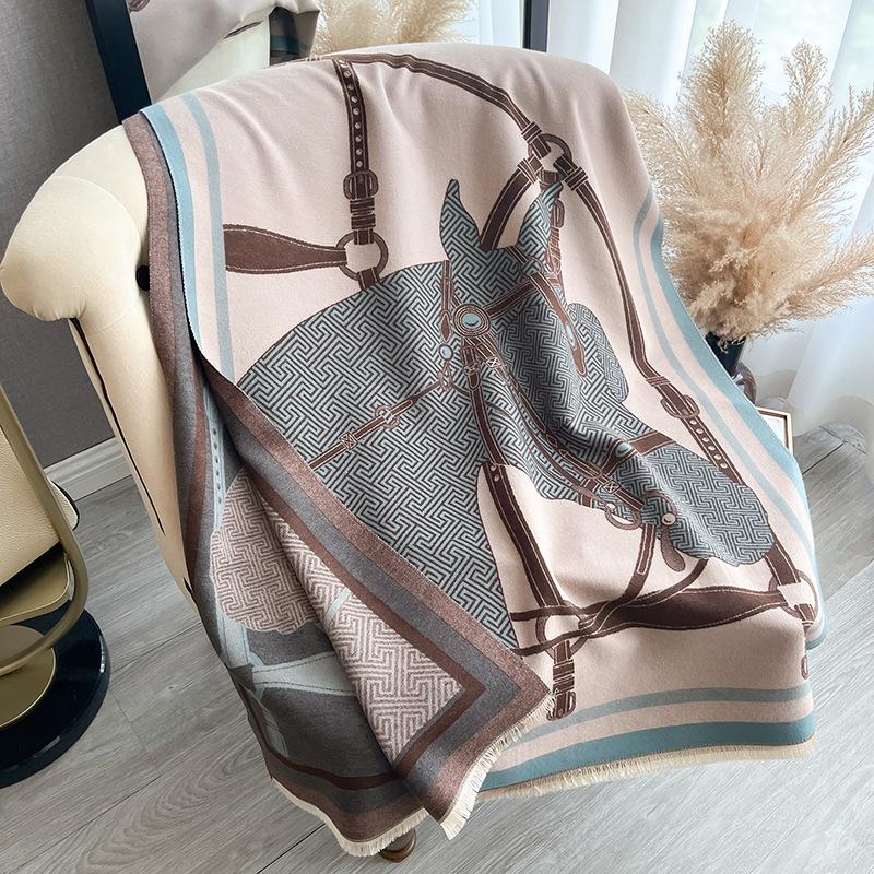 Horses Versatile Temperament Autumn And Winter Thickened Scarf Long Outer Shawl Fringed Jacquard Cape Women