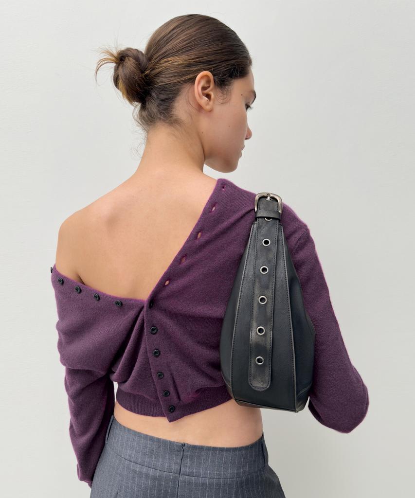 Diagonal Washed Buckle Bag (Black)