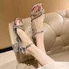 Summer 2025 New High-end Niche Mid-heel Sandals Women's Transparent Thick Heel with Crystal Rhinestone Sandals