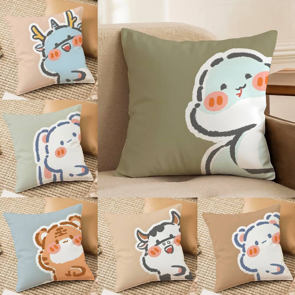 Cute Heartwarming Animals Zodiac Signs Pillow Case Comfort Sofa Bed Silky elegant Invisible zipper Decorative cushion cover