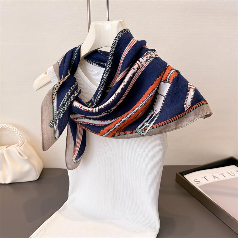 Polka Dot Style Herringbone Pattern Cotton And Linen Small Square Scarf Silk Scarf Imitation Velvet Headscarf Shawl Sun Protection Scarf Women'S Scarf