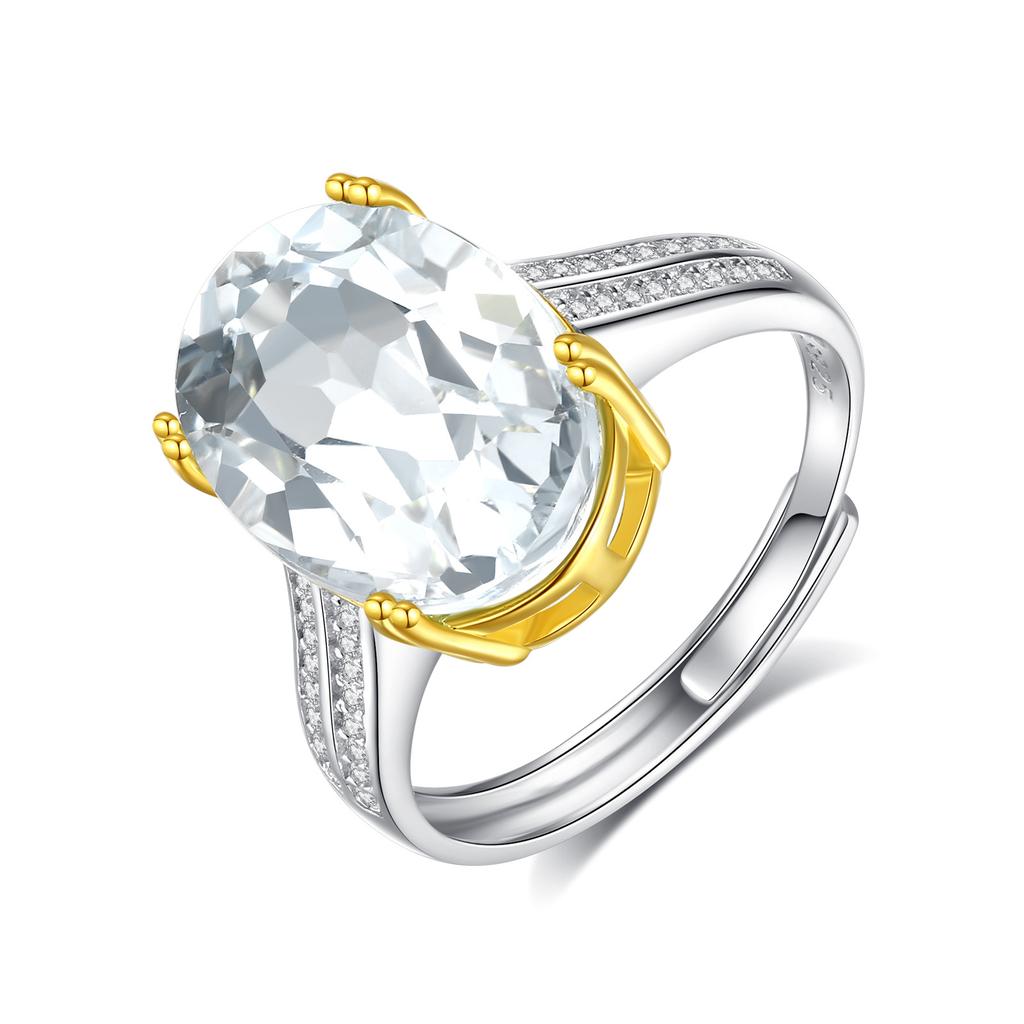 S925 Sterling Silver Inlaid Natural Topaz Colored Treasure Ring Women's Elegant Fashion Jewelry Jewelry