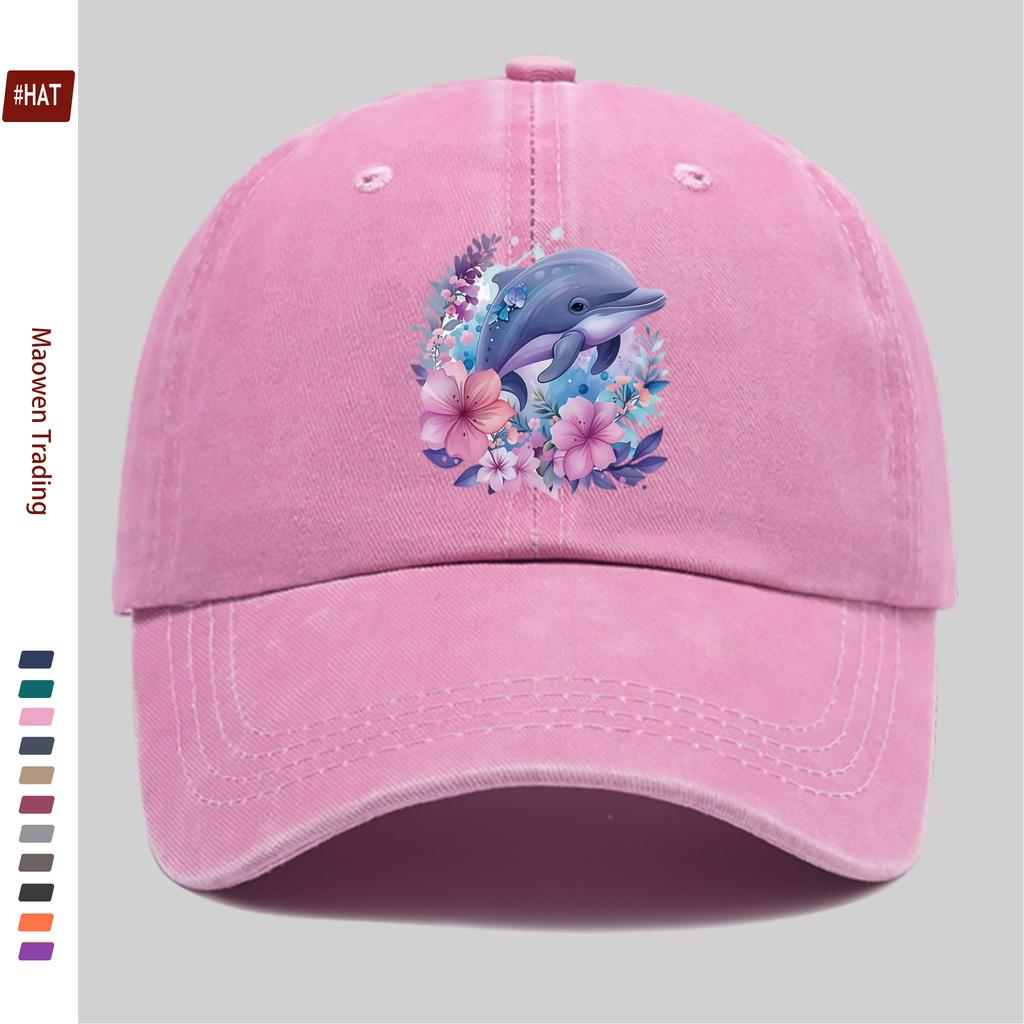 Pc Vintage Purple Floral Dolphin And Butterfly Print Baseball Cap Fashion Casual Vacation Style Printed Design Golf Hat Home
