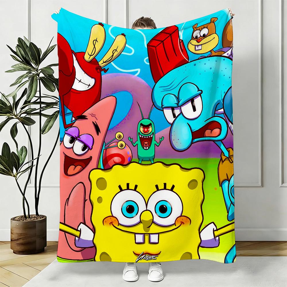 S-SpongeBobes Fluffy Soft Blankets & Throws Home and Decoration Throw Blanket Bedspread on the Bed Plaid Winter Anime Knee Sofas