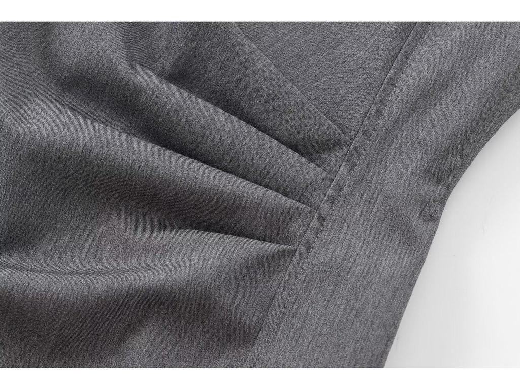 2025 Spring/Autumn Women's Sleeveless Round Neck Midi Dress with Waist Pleats