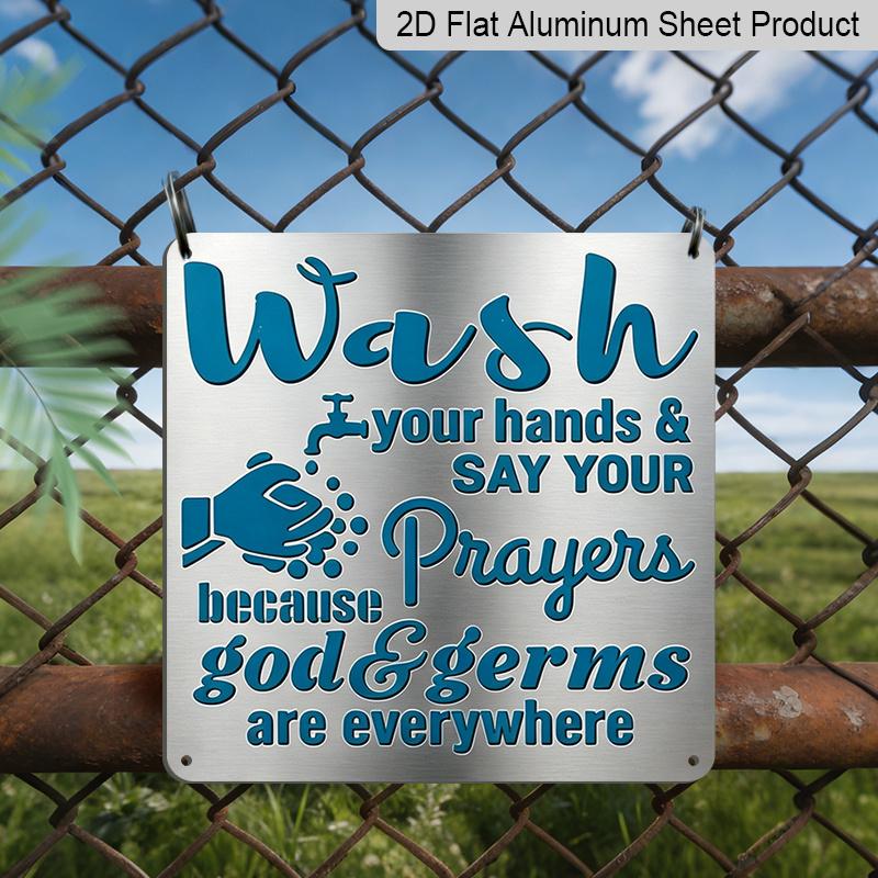 2D Flat - 1pc Vintage Aluminium Metal Sign, Outdoor Decorative Wall Sign, Retro Tin Sign Style, Funny, Wash Your Hands and Say Your Prayers , Home 20*20cm