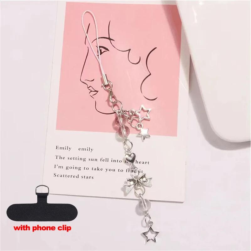 

Kawaii Cute Y2K Phone Strap Charm Bow Heart Star Keychain Pendant Key Chain Bag Phone Chain Accessory For key All Phone Case