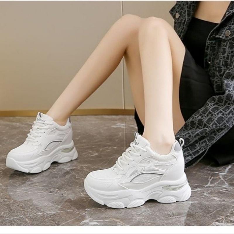 Fashionable New Comfortable Women's Shoes Spring and Autumn Lace Up Elegant Solid Color Mesh Breathable Sports and Leisure Shoes