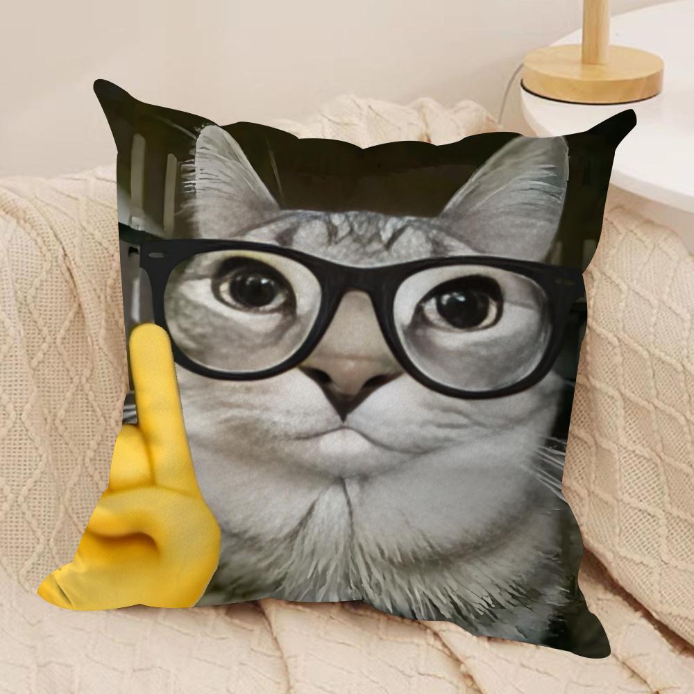 Funny Cat Meme Pillow Cover Short Plush Polyester Cushion Case Decor Throw Pillowcase Home Deco