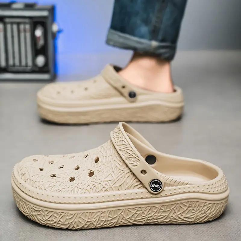 Fashion Platform Sandals Man Outdoor Hole Beach Shoes Trend 2025 Clappers Mascullino Low Price Summer Sale Original Pvc Slippers for Men