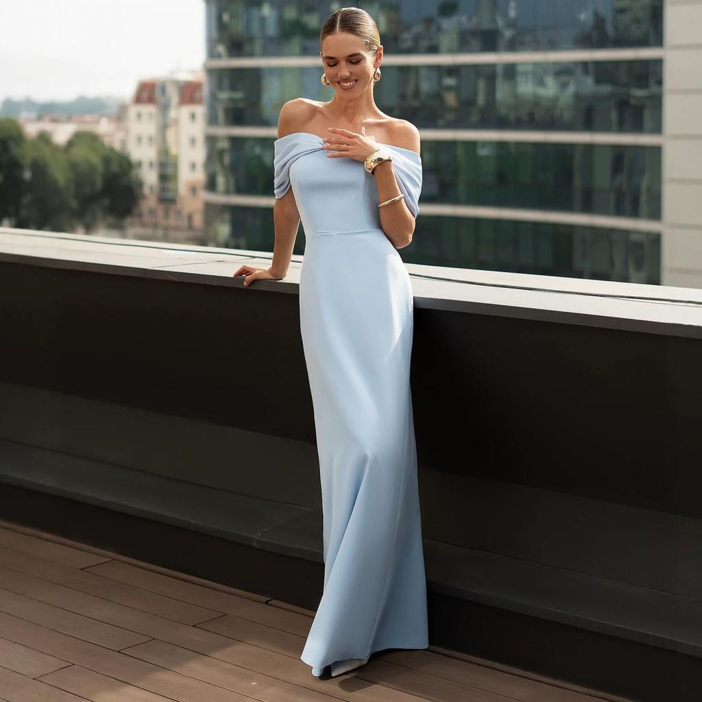 Spring and Summer New European and American Women's Clothing Sleeveless Waist One-word Collar Dress Short-sleeved Hip-wrapped Dress Long Dress