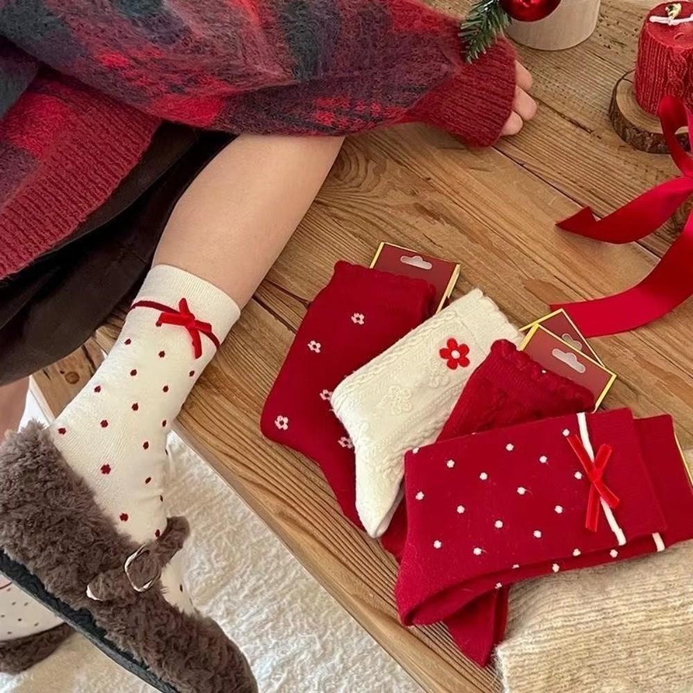 Cute Pattern Christmas Socks Thick Warm Polka Dot Socks Fashion Mid-Calf Socks