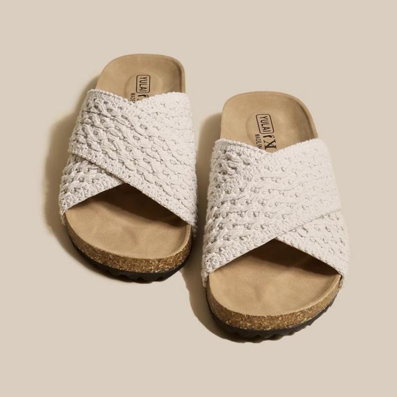 Cross-strap Knitted Slippers Women's Summer Wear New Retro Thick-bottomed Beach Vacation Cool Slippers