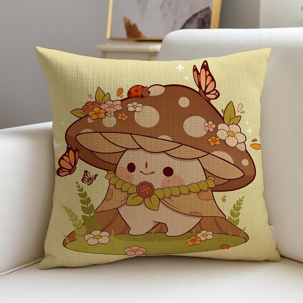Cute MMushroom KidS Cushion Cover Breathable and skinfriendly linen pillowcase square removable and washable cushion