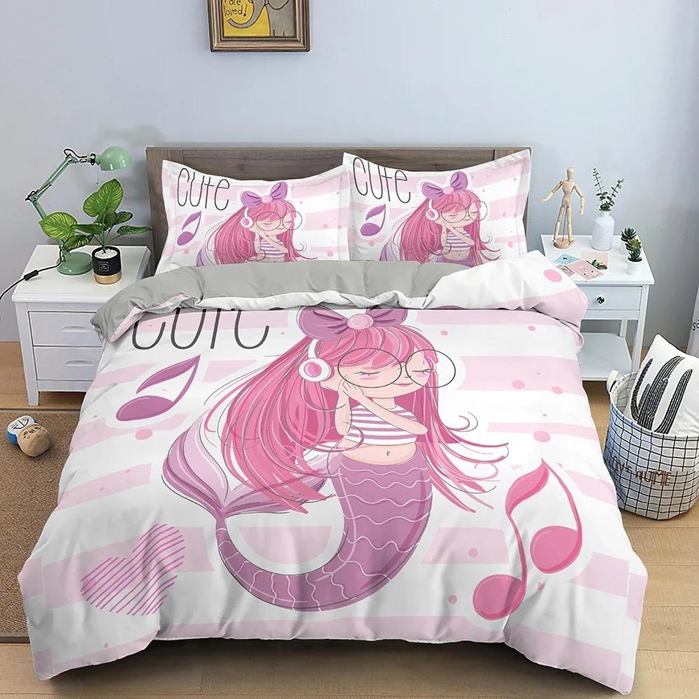 Cartoon Mermaid Pattern Duvet Cover Bedding Set Children Bedroom Decor QuiltComforter Cover King Twin Single Size Bedclothes