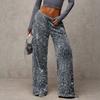 Fall New Style Sequined Wide-leg Casual Pants for Ladies with Drawstring Waistband