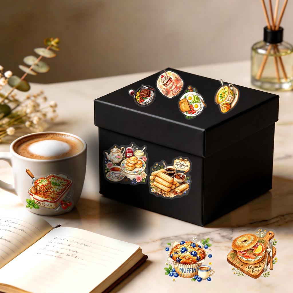 50 Pet French Food Stickers Cartoon Transparent Waterproof Stickers Refrigerator Stickers Can Be Ordered