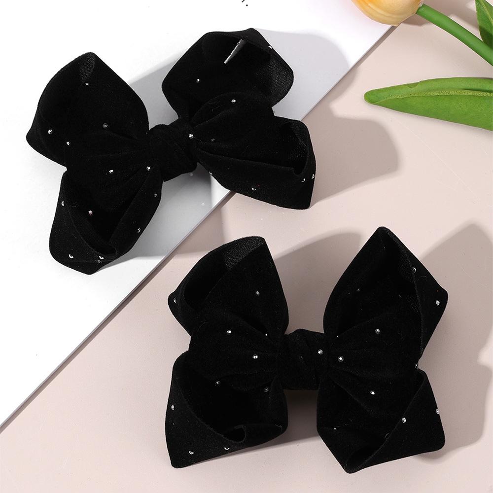 2Pcs New Velvet Bow Hair Clips Glitter Dot Sweet Rhinestones Hairpins For Girls Kids French Style Headwear Hair Accessories