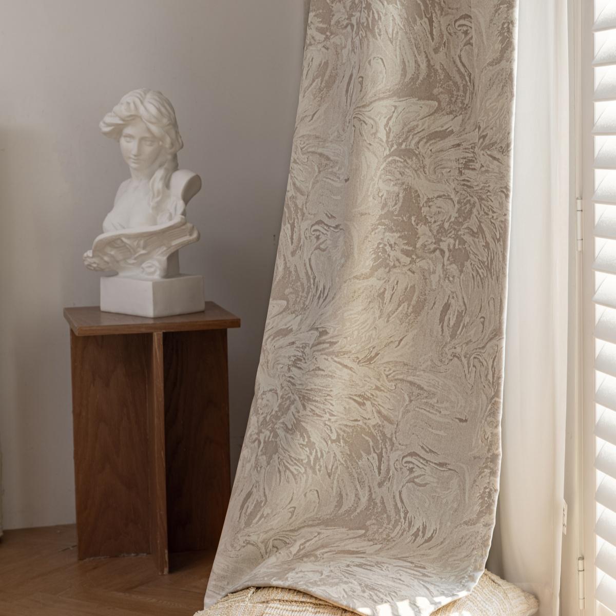 

French Scandinavian Style Printed Bedroom Hooks, Perforated Curtains, Full Blackout Sun Protection Cloth W130xH100cm&Grommet Top