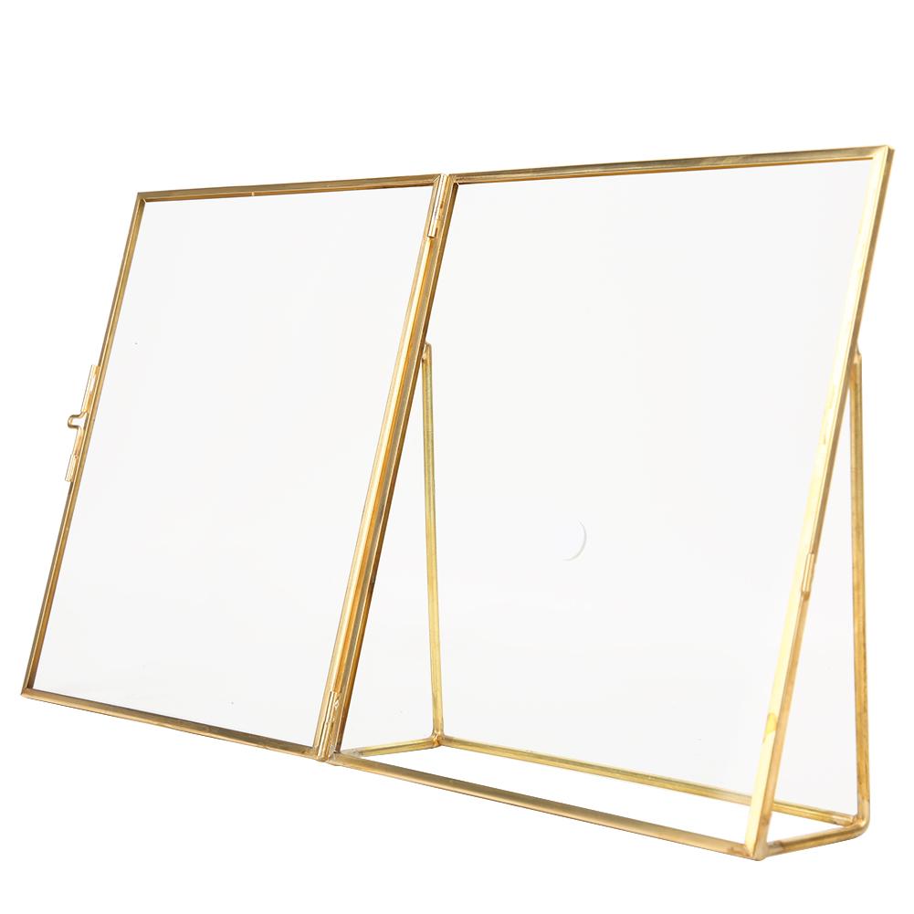 Retro Glass Picture Frame Clr Photo Display Photo Frame Geometric Glass Plant Sample Photo Frame with Copper Bracket for Home Decoration