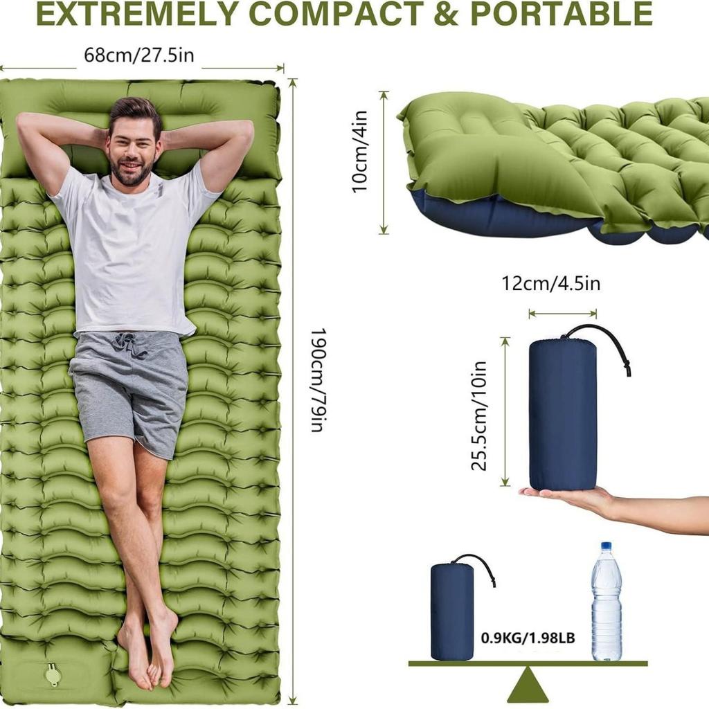 Colchoneta de Dormir para Acampar, Colchoneta de Acampar Ultraligera con Almohada, Colchonetas Inflables con Bomba de Pie Integrada, Compactas para Acampar y Mochilero