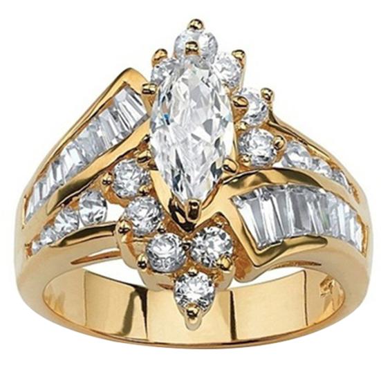Women Fashion Irregular Marquise Cut Cubic Zirconia Inlaid Ring Jewelry Gift 9 золотистый