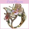 Anello aperto a forma di farfalla e fiore in lega alla moda con strass incastonati per donna