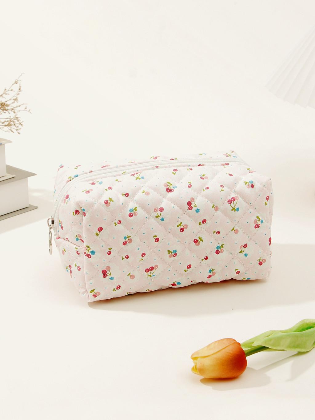 

Cherry Neutral Gender Cosmetic Pouch In Breathable Cotton Material Urban Design Minimalist StyleA,181010cm