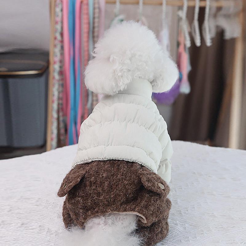 Faux Two-piece Four-legged Dog Warm Cotton Coat Winter Pet Cat Thick Plush Windproof Down Jacket Clothes Fashionable Accessories