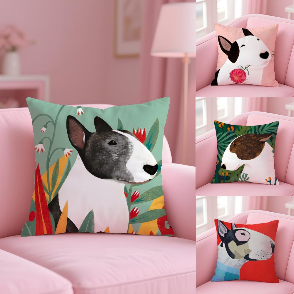 Cartoon Bull Terrier Series Pillow Case Plush Fabric Soft Double-Sided Printed Sofa Warm Winter Home Gift Cushion Cover