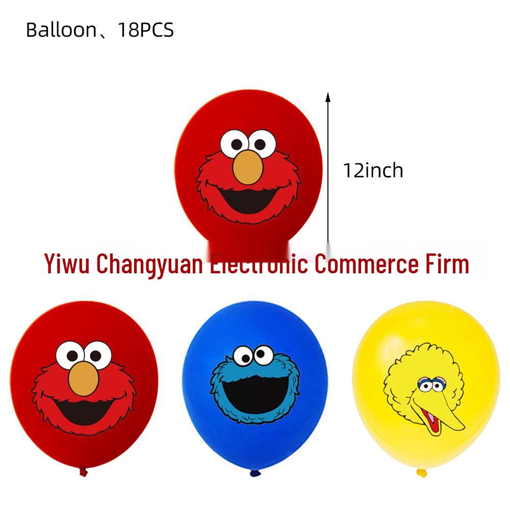 Sesame Street Birthday Party Tableware Set: Disposable Plates, Cups, and Cute Balloons for Kids' Celebrations.
