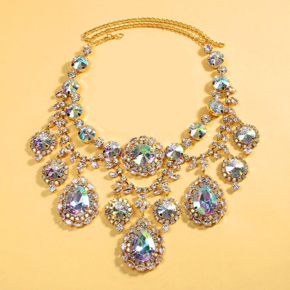 Exaggerated Water Drop Jewelry Set Personalized Design Rhinestone Necklace Earrings A Set Of Accessories Jewelry Set