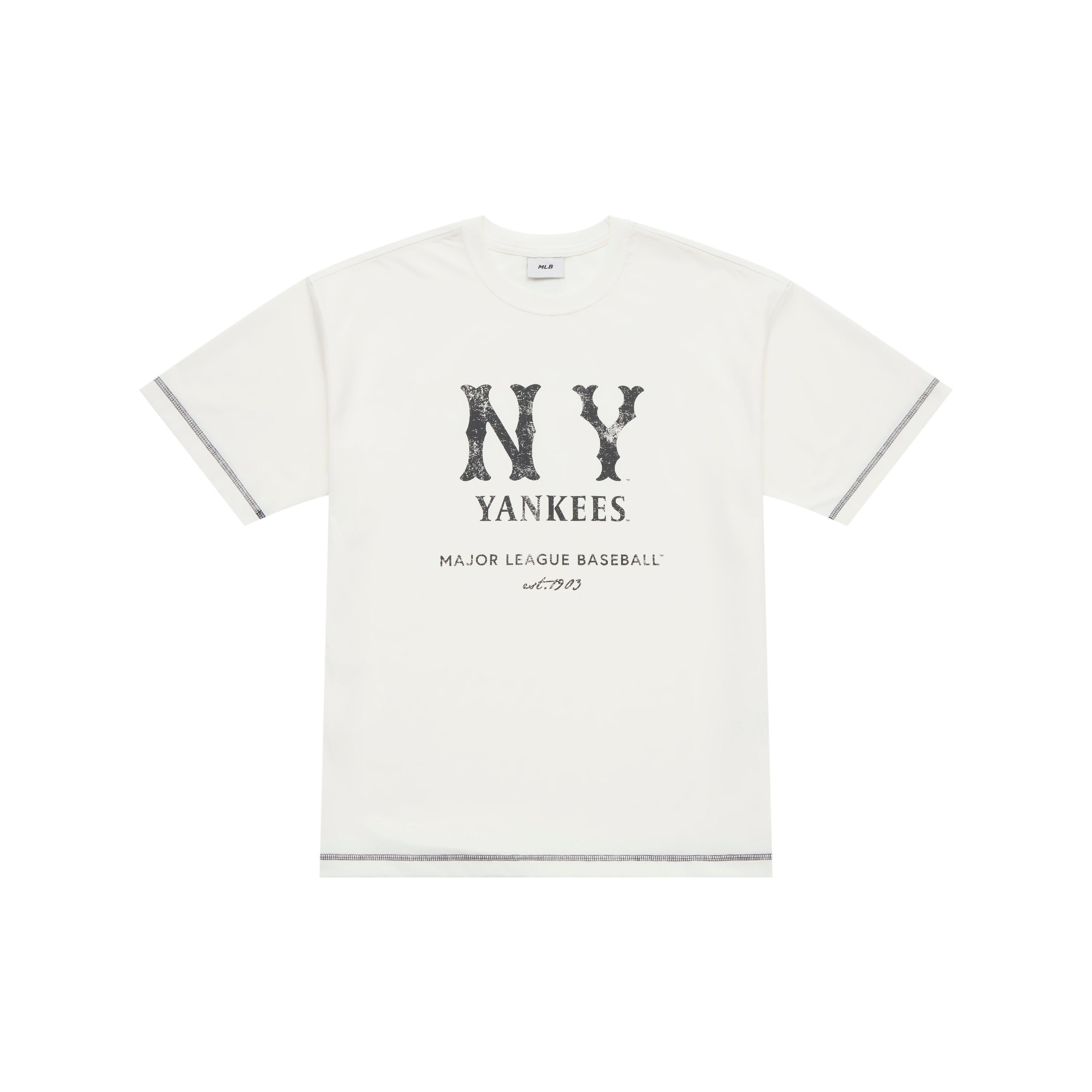 MLB New York Yankees T Shirts Unisex Beige Crew Neck Straight Fit 3ATSB1153-50IVS XL