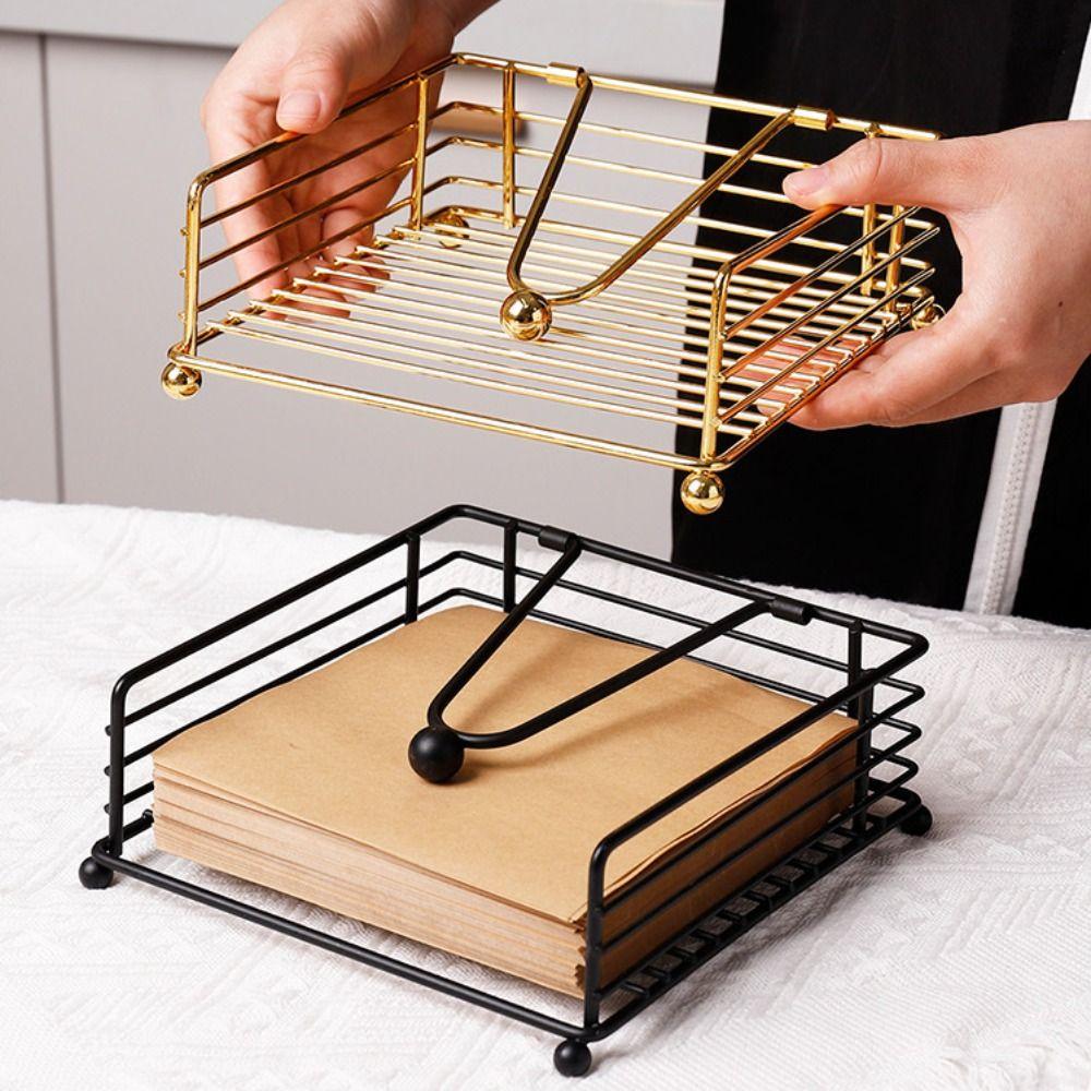 Creative Wood Base Iron Napkin Holder Modern Style Stable Countertop Napkin Organizer Paper Storage Rack Table Decoration