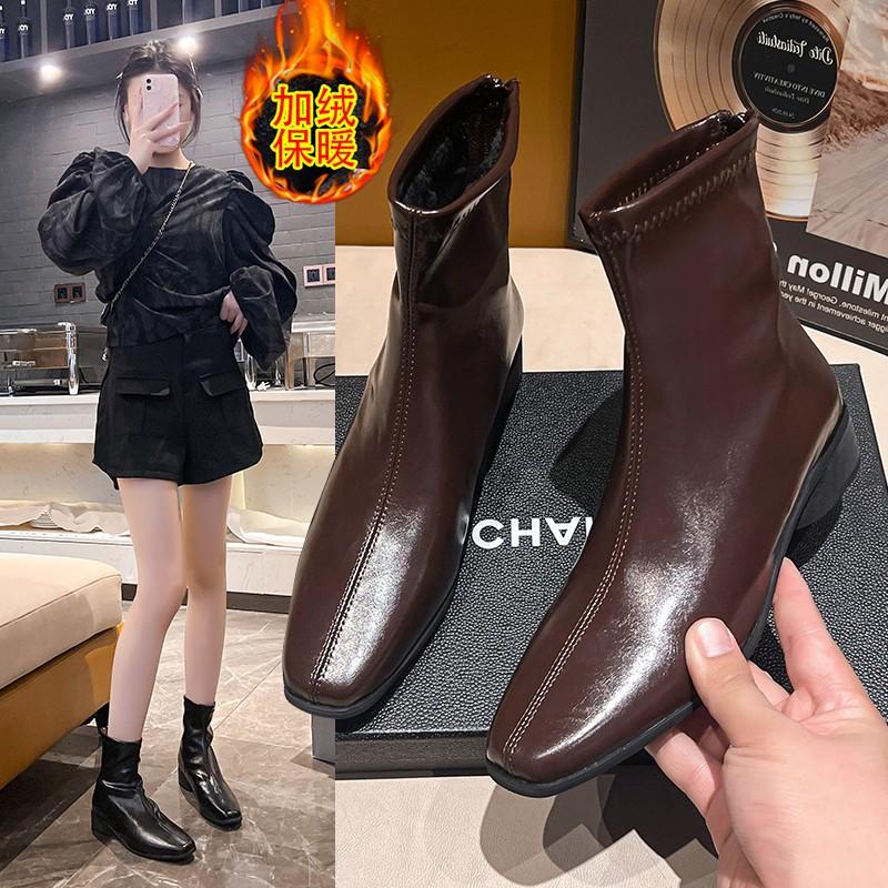 New Pointed Toe Modern Women Ankle Boots Female Zippers Shoes Fashion Stretch Short Boots With Heels Shoes For Ladies Pumps 40