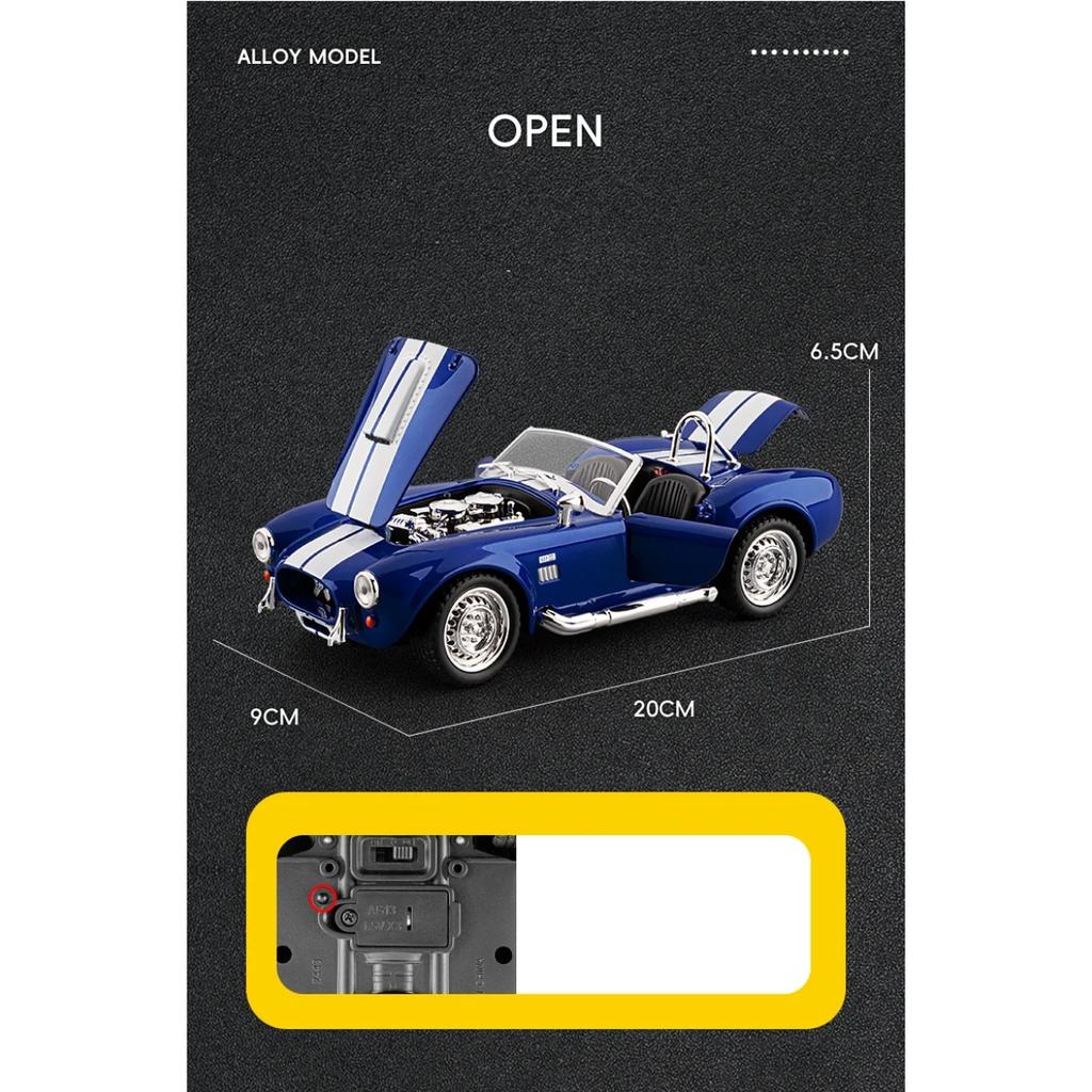 1/22 Ford 1965 Shelby Cobra 427 S/C Alloy Roadster Sports Car Model Diecast Metal Classic Car Vehicle Model Sound Light Kids Toy Gift