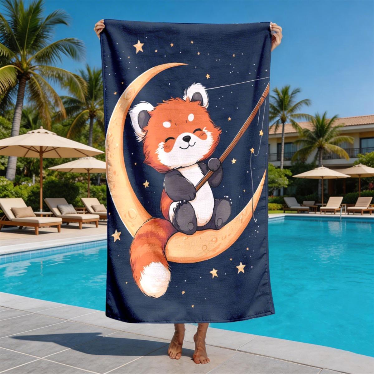 

Moon-shaped raccoon pattern polyester microfiber beach towel is highly absorbent, suitable for swimming and beach outings W30*H60(CM)