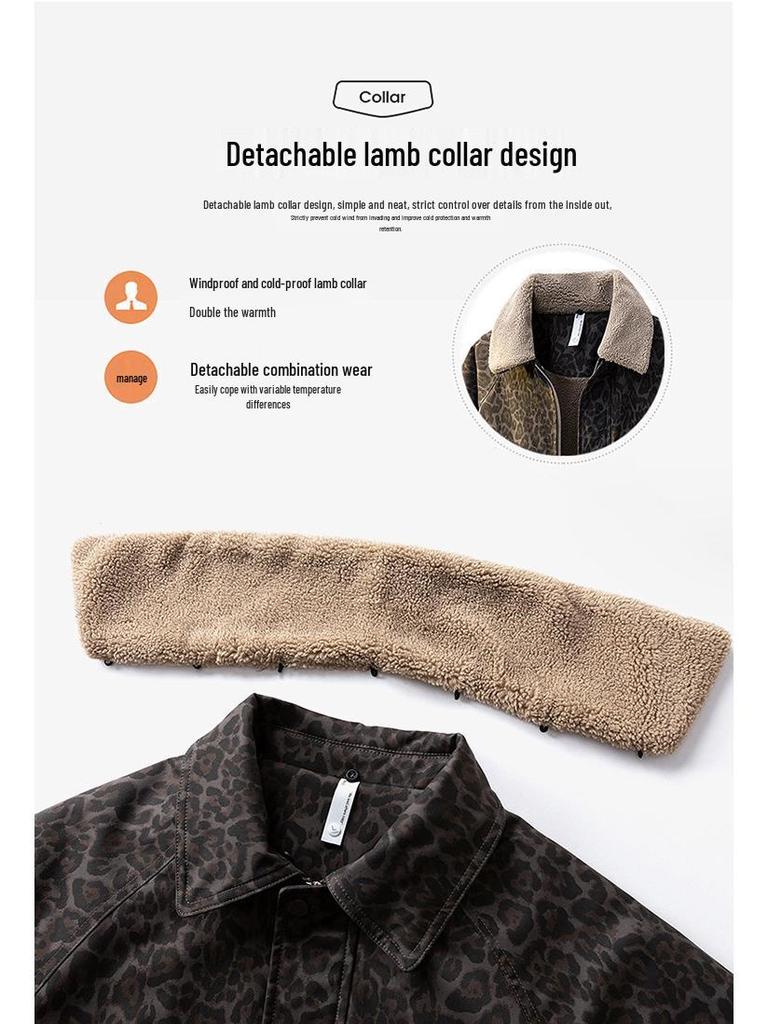 American Retro Detachable Lapel Leopard Lambswool Jacket