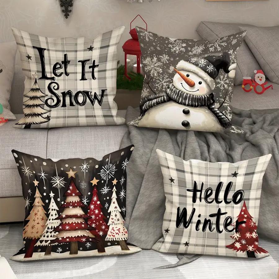 Festive Plush Christmas Pillow Cover: Holiday Atmosphere Decoration for Living Room Sofa