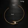 Minimalist Gold Color Teardrop Rhinestone Choker Necklace for Women Open Collar Alloy Torque Necklace Elegant Party Jewelry Gift