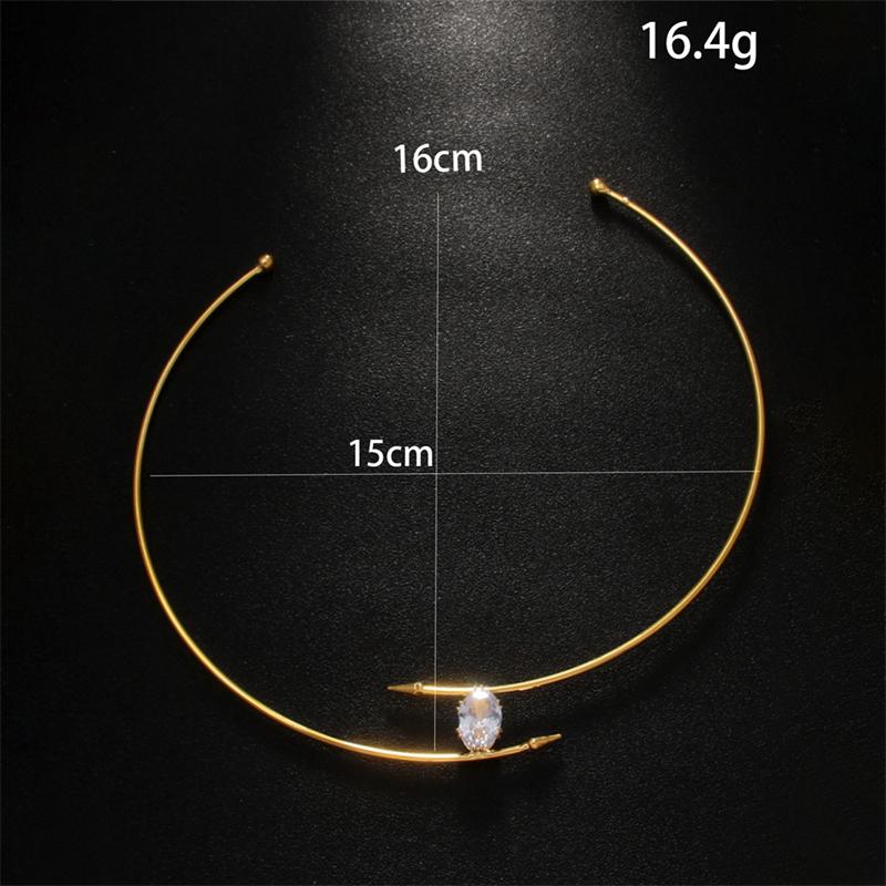 Minimalist Gold Color Teardrop Rhinestone Choker Necklace for Women Open Collar Alloy Torque Necklace Elegant Party Jewelry Gift