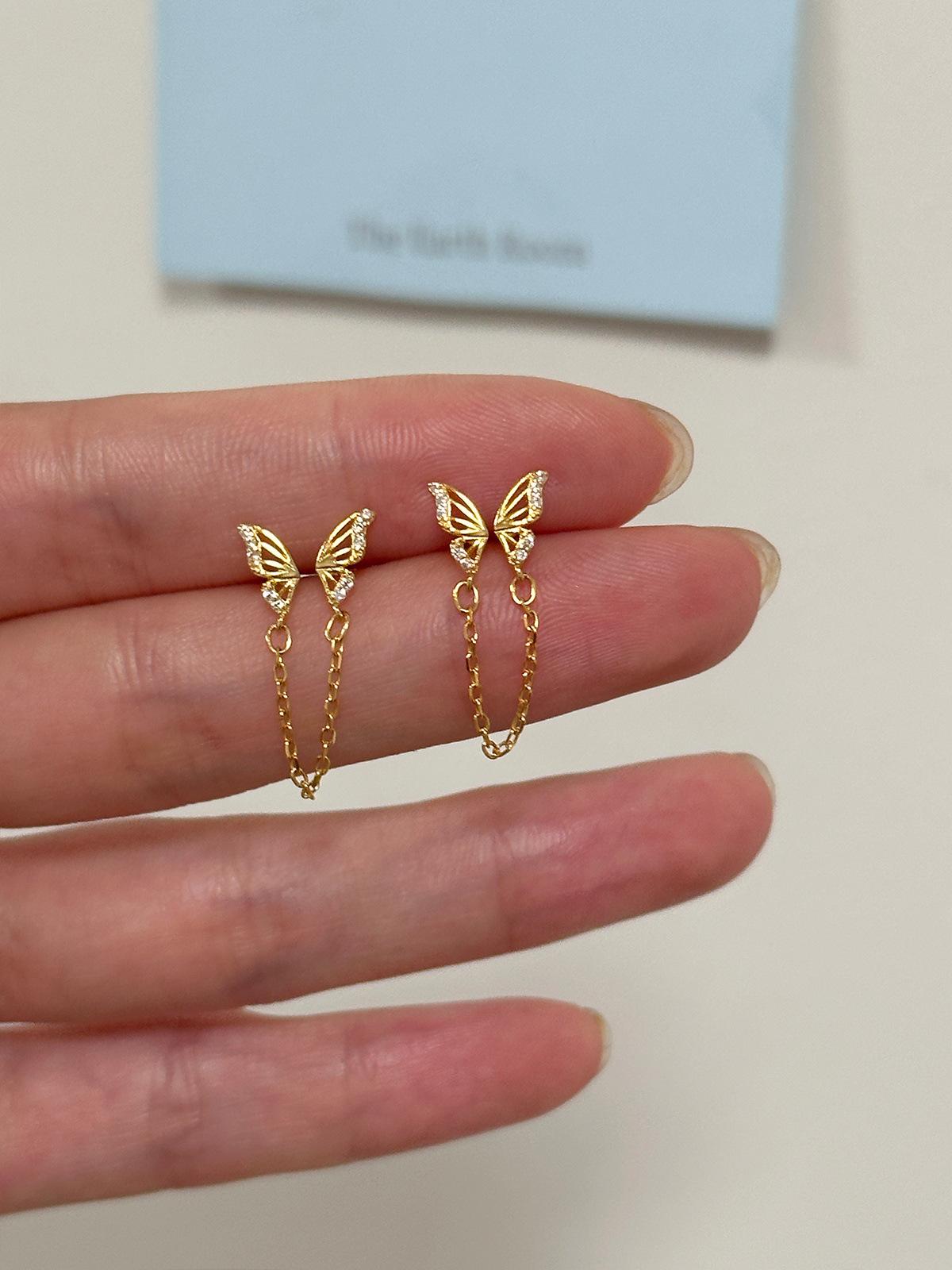 

999 Silver Needle Butterfly Earrings Women s Light Luxury Versatile Niche Design High-end Sweet Tassel Double Ear Piercing Ear Jewelry 999 silver needle